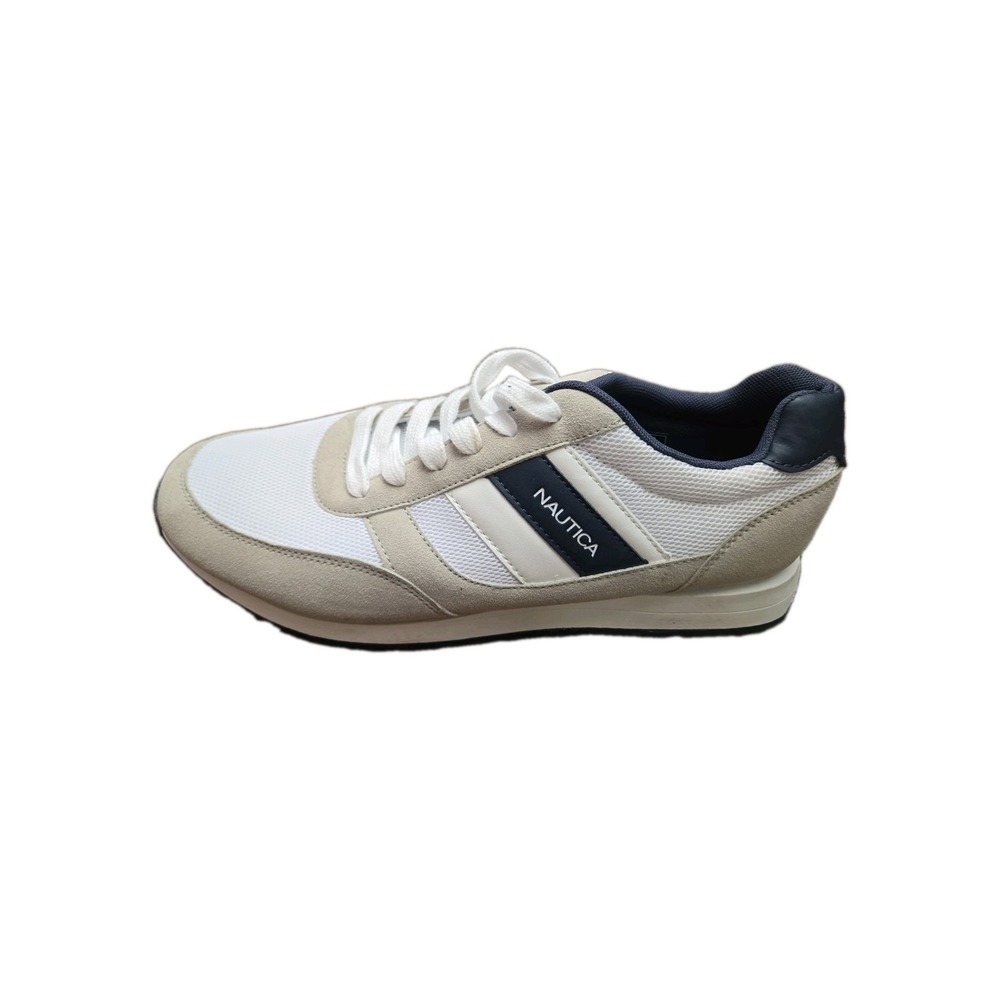 AMPUTEE LEFT FOOT Nautica Men's Lace-Up Sneaker SZ 12 WHITE W/BLUE AND GREY